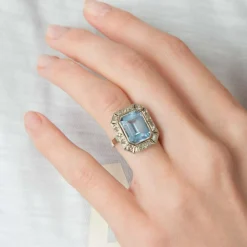 Bague Art Déco Aigue-marine Diamants