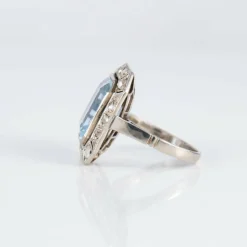 Bague Art Déco Aigue-marine Diamants