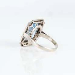 Bague Art Déco Aigue-marine Diamants