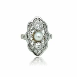 Bague Art Déco Diamants et Perle