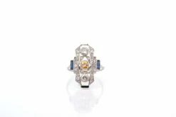 Bague art déco diamants et saphir en or 18k