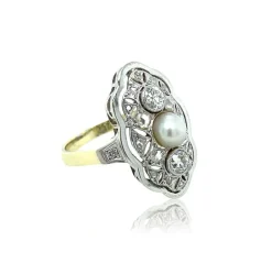 Bague Art Déco Diamants et Perle