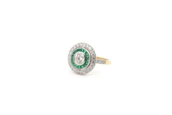 Bague art déco diamants et émeraudes
