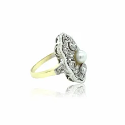 Bague Art Déco Diamants et Perle