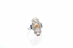 Bague art déco diamants et saphir en or 18k