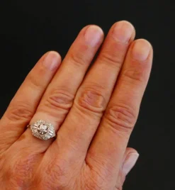 Bague Art Déco Diamants, Monture Or Et Platine