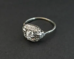 Bague Art Déco Diamants, Monture Or Et Platine