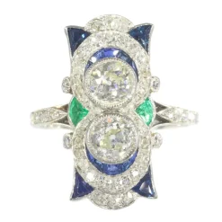Bague Art Déco, diamants, saphirs et émeraudes