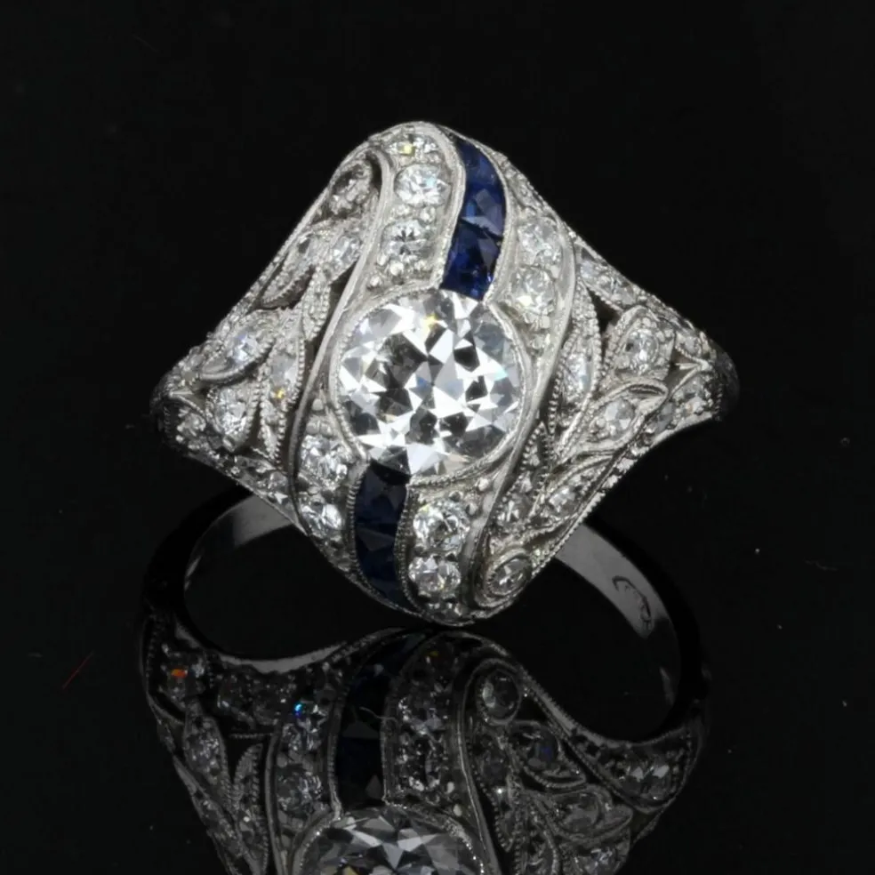 Bague art déco diamants saphirs calibrés