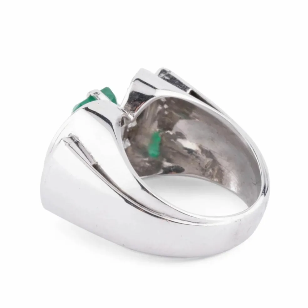 Bague Art Déco Emeraude, Diamants, Or Gris & Platine