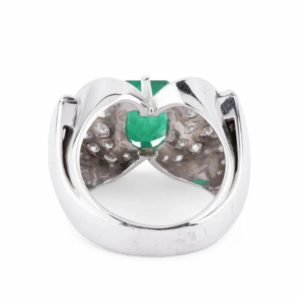 Bague Art Déco Emeraude, Diamants, Or Gris & Platine