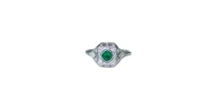 Bague Art Déco Emeraude et Diamants sur Platine
