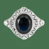 Bague Art déco en or gris, saphir synthétique et diamants