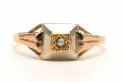 Bague Art Déco en or jaune et blanc 18 carats sertie d'une perle