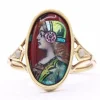 Bague Art Déco en or jaune sertie de perles et d'un émail de Limoges