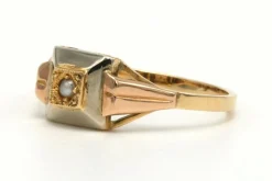 Bague Art Déco en or jaune et blanc 18 carats sertie d'une perle