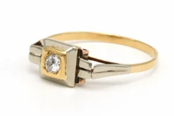 Bague Art Déco en or jaune et blanc 18 carats sertie d'un diamant