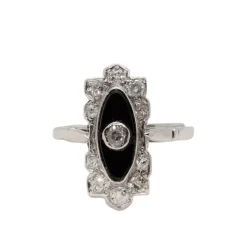 Bague Art Déco en platine, onyx et diamants