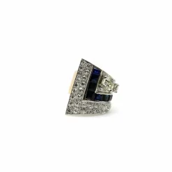 Bague Art déco en platine avec diamants et saphirs