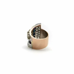 Bague Art déco en platine avec diamants et saphirs