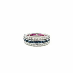 Bague Art Déco Flip Over Rubis Saphir Diamant