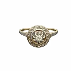 Bague Art Déco française en or jaune et platine avec diamants