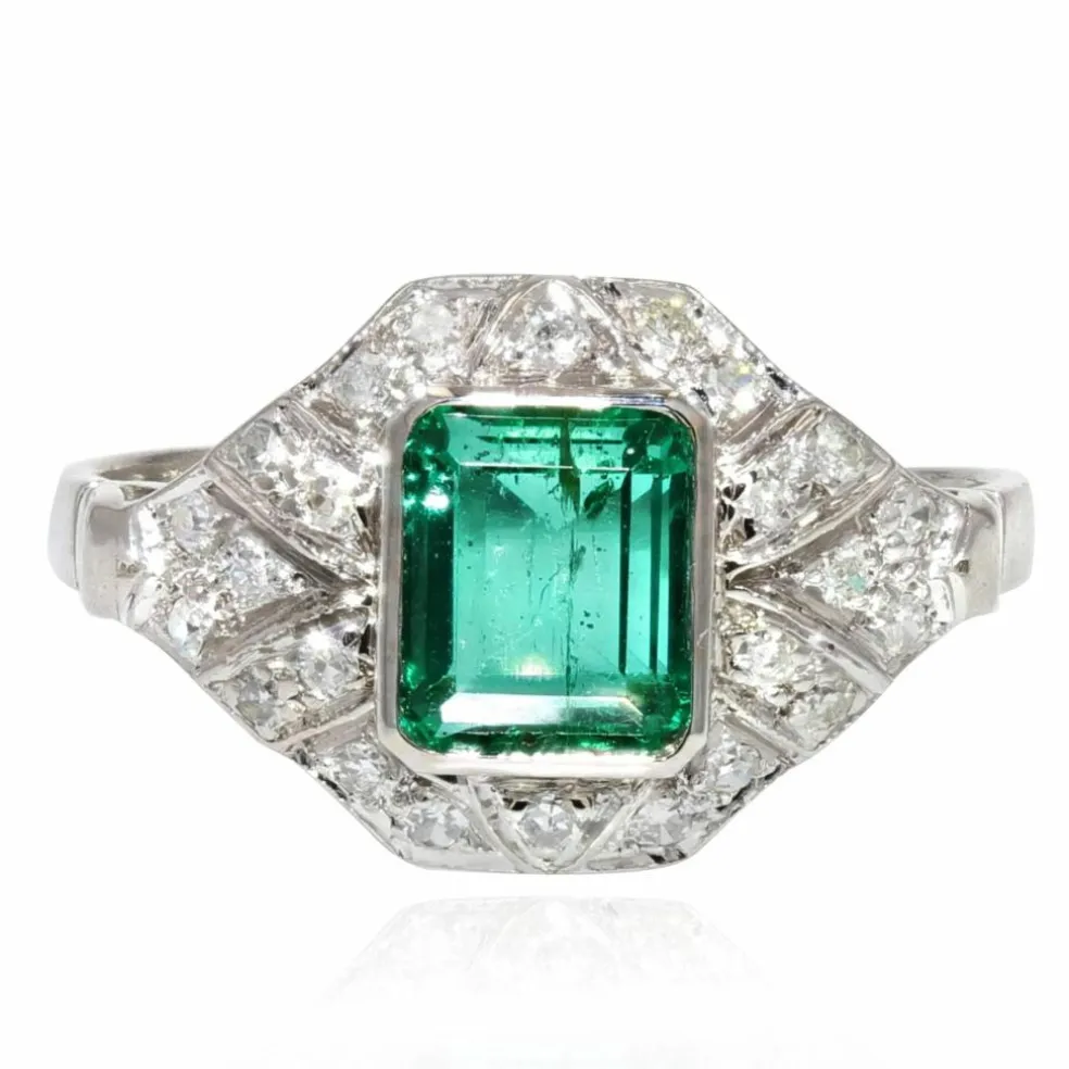 Bague art déco émeraude et diamants