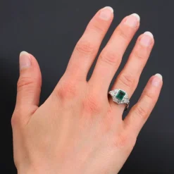 Bague art déco émeraude et diamants