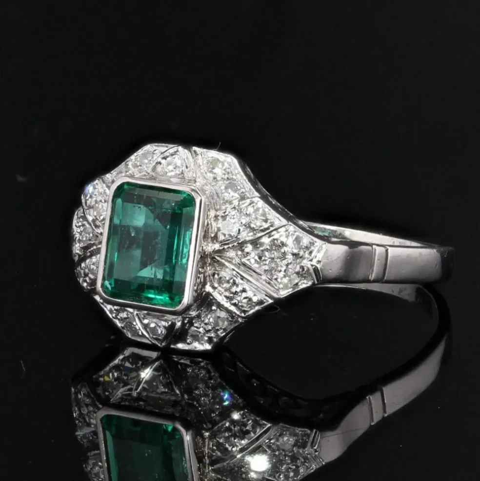 Bague art déco émeraude et diamants