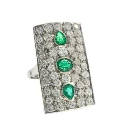 Bague Art Déco émeraudes diamants