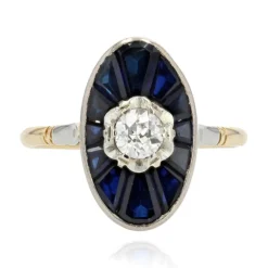 Bague art déco navette diamant saphirs