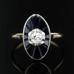 Bague art déco navette diamant saphirs