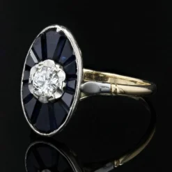 Bague art déco navette diamant saphirs