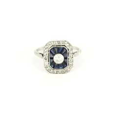 Bague Art Déco octogonale saphirs et diamants