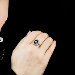 Bague Art Déco octogonale saphirs et diamants