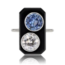 Bague Art Déco onyx diamant et saphir