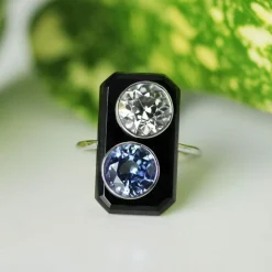 Bague Art Déco onyx diamant et saphir