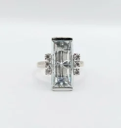 Bague Art Déco or blanc, aigue marine et diamants (circa 1960)
