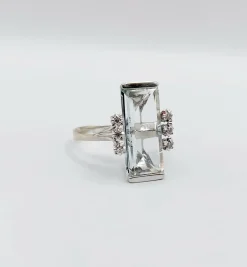 Bague Art Déco or blanc, aigue marine et diamants (circa 1960)