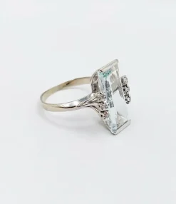 Bague Art Déco or blanc, aigue marine et diamants (circa 1960)