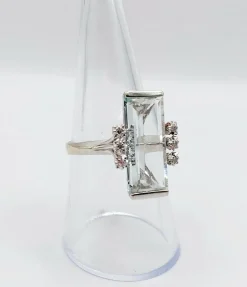 Bague Art Déco or blanc, aigue marine et diamants (circa 1960)