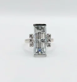 Bague Art Déco or blanc, aigue marine et diamants (circa 1960)