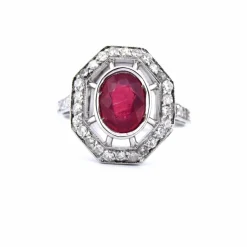 Bague Art Déco or blanc rubis diamants