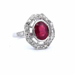 Bague Art Déco or blanc rubis diamants