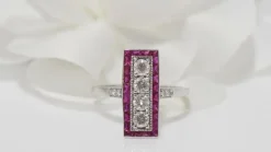 Bague Art Déco Or Blanc, Rubis Et Diamants