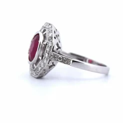 Bague Art Déco or blanc rubis diamants