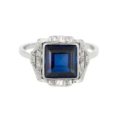 Bague Art Déco or blanc, saphir et diamants