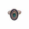 Bague Art Déco Or Jaune 18k Émeraudes & Diamants