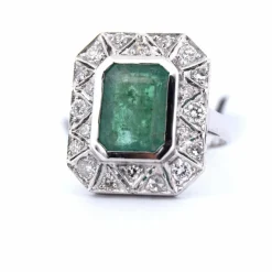 Bague Art Déco or jaune émeraude diamants