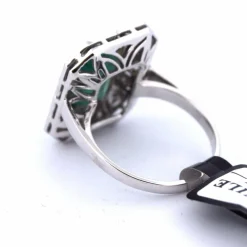Bague Art Déco or jaune émeraude diamants